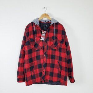 NWT Johnnies Jeans Lumber Jacket Plaid oversized large hoodie hooded